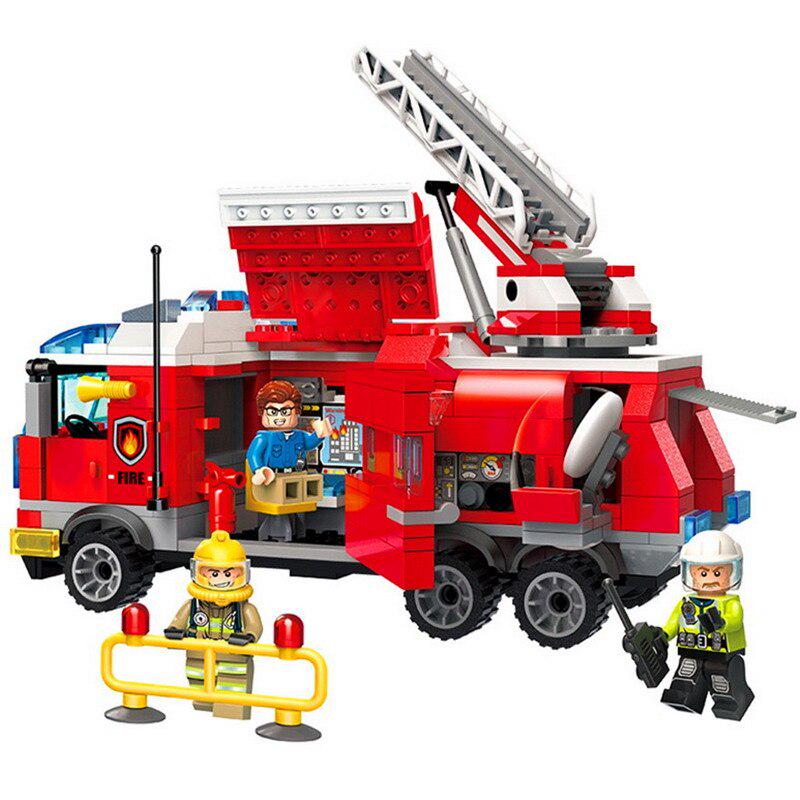 2807 City Police Firefighter Rescue Fire Station Truck Aircraft Ladder Car Building Blocks Sets Kid Toy