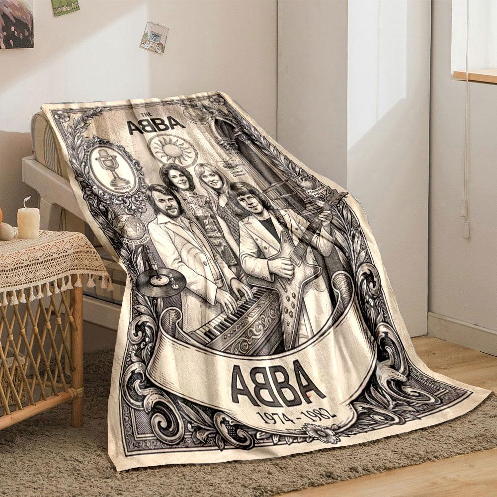 Bohemian ABBA Band Engraved Poster Yellow Soft Blanket, Durable Warm Throw for Outdoor Fun, Comfortable Throw for Daybed and Armchair