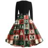 Women's Casual Christmas Print V-Neck Vintage Dress for Holiday Parties and Everyday Wear