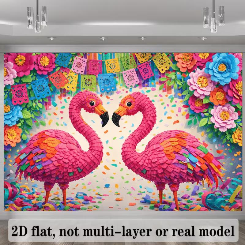 2D Colorful Flamingo Tapestry, Mexican Fiesta Cinco De Mayo Banner