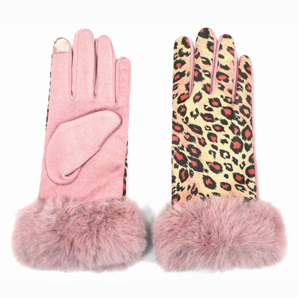 Leopard Print Plush Touchscreen Winter Gloves for Women - Velvet Lined