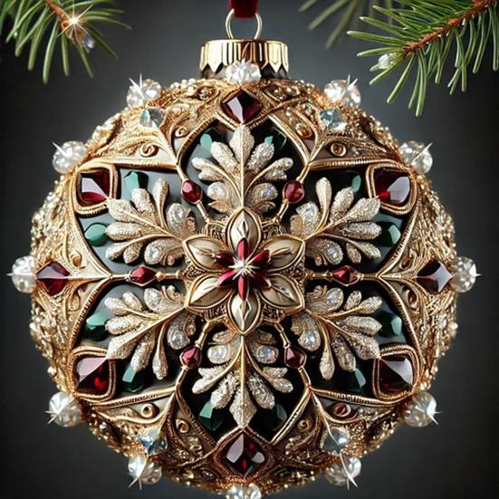 Elegant 2D Fairy Tale Planet Christmas Ornament with Snow Globe and Reindeer Motif