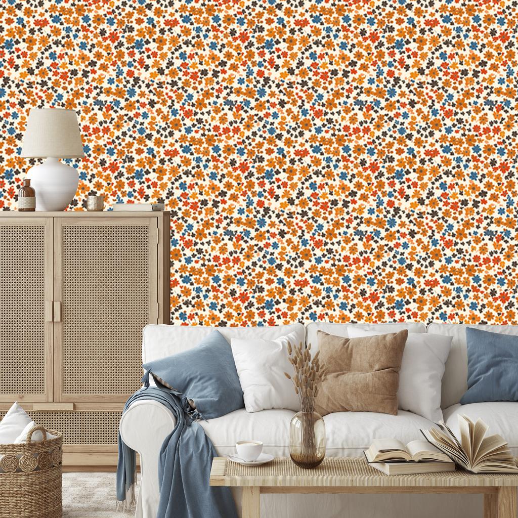 Wallpaper Flowers Cream, Gold and Beige for Living Room and Bedroom 50x1000