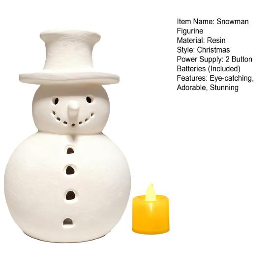Light Up Snowman Christmas Decor LED Lighted Handmade White Snowman Figurine Winter Rustic Tabletop Ornaments for Holiday Home Decor