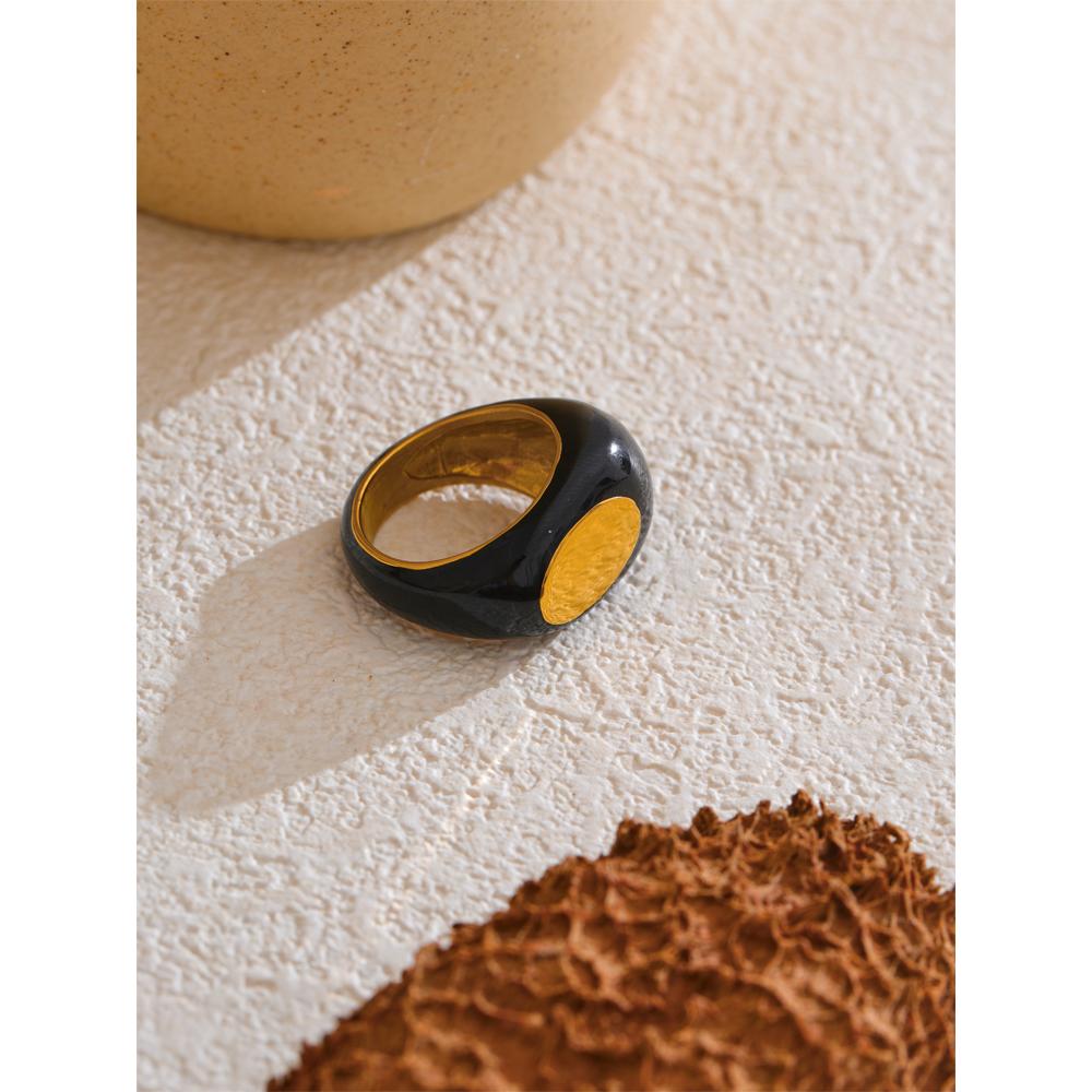 Eetit 6789# Stainless Steel Black Enamel Geometric 316L Unique Ring Minimalist Texture Waterproof Finger Unusual Jewelry New