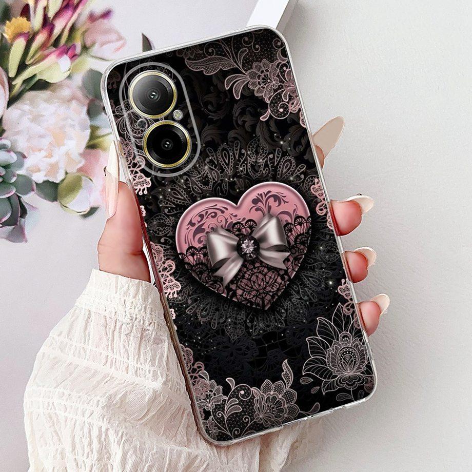 For Realme C67 4G 5G / Realme 12 Lite 4G Case RMX3782 RMX3890 Clear Soft TPU Cover Colorful Flower Cute Cartoon Cool Dragon Etui