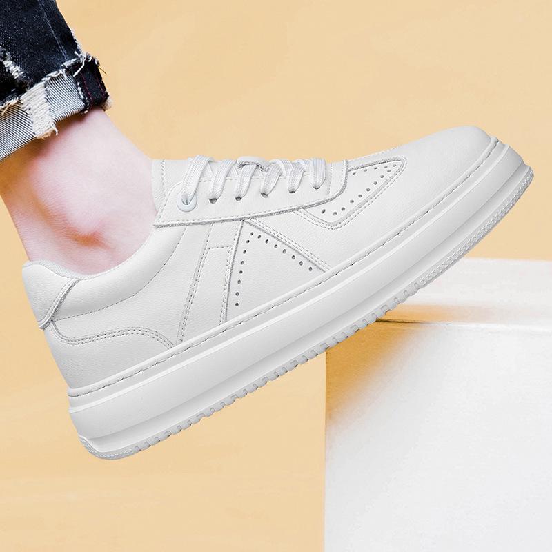 Men's 8CM Height-Increasing White Skate Shoes - Thick Sole, Lightweight, Versatile Lace-Up Casual Sneakers In Large Sizes