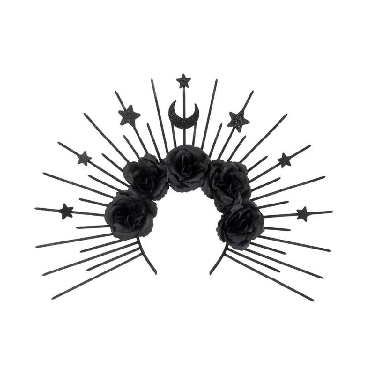 Gothic Crown Headband for Women Cosplay Baroque Spiked Moon Flower Hairband Halloween Celebration Party Headpiece 1