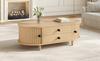 Round Coffee Table with Roller Doors, Light Wood, 2 Drawers, MDF Living Room Table with Solid Wood Legs, 100×50×36cm, Load Capacity Up To 50kg