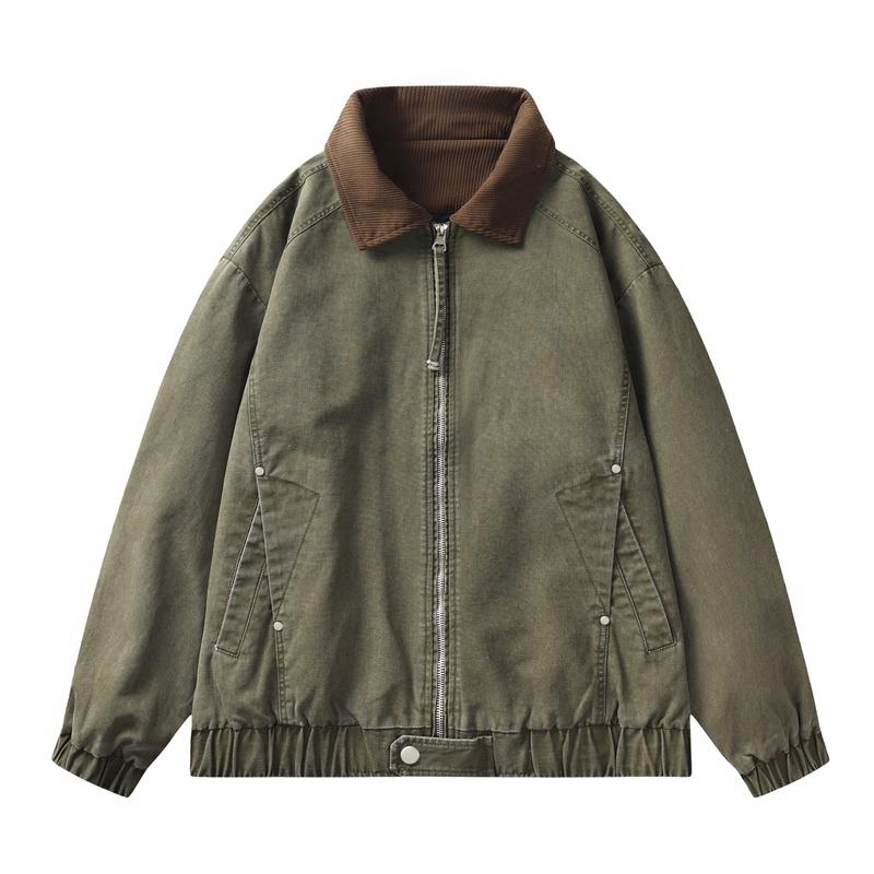Lapel Work Jacket Men's Casual Loose Zipper Coat Top Clothes