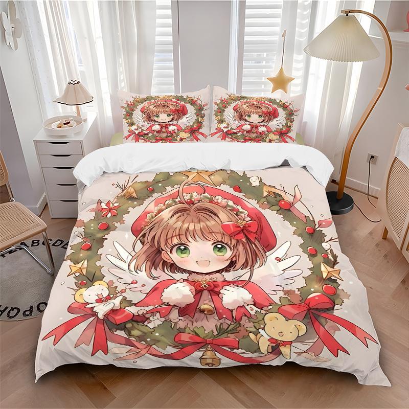 3pcs Cardcaptor Sakura Bedding Set - 1 Soft Quilt Cover + 2 Pillowcases, Machine Washable - Suitable for All Seasons, Perfect Gift for Famil