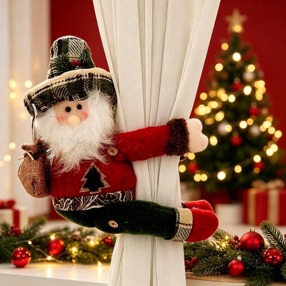 Santa Claus Curtain Decoration Dolls Christmas Plush Curtain Buckles Window Decorations Suitable for Christmas Party Gifts