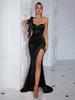 New fashion off-the-shoulder split dress sexy evening dress solid color dress