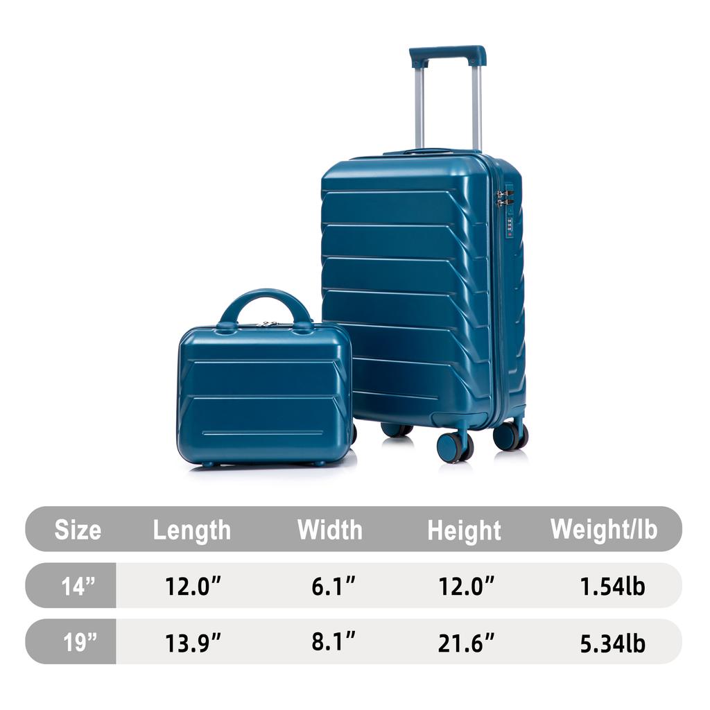 14"/19" 2-piece ABS spinner luggage set with combination lock & 14" cosmetic bag (dark blue)