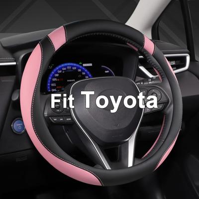West Lamini Custom Car Steering Wheel Cover Suitable for Toyota Rav4 Corolla Camry Highlander(Black+Pink-Standard Size)