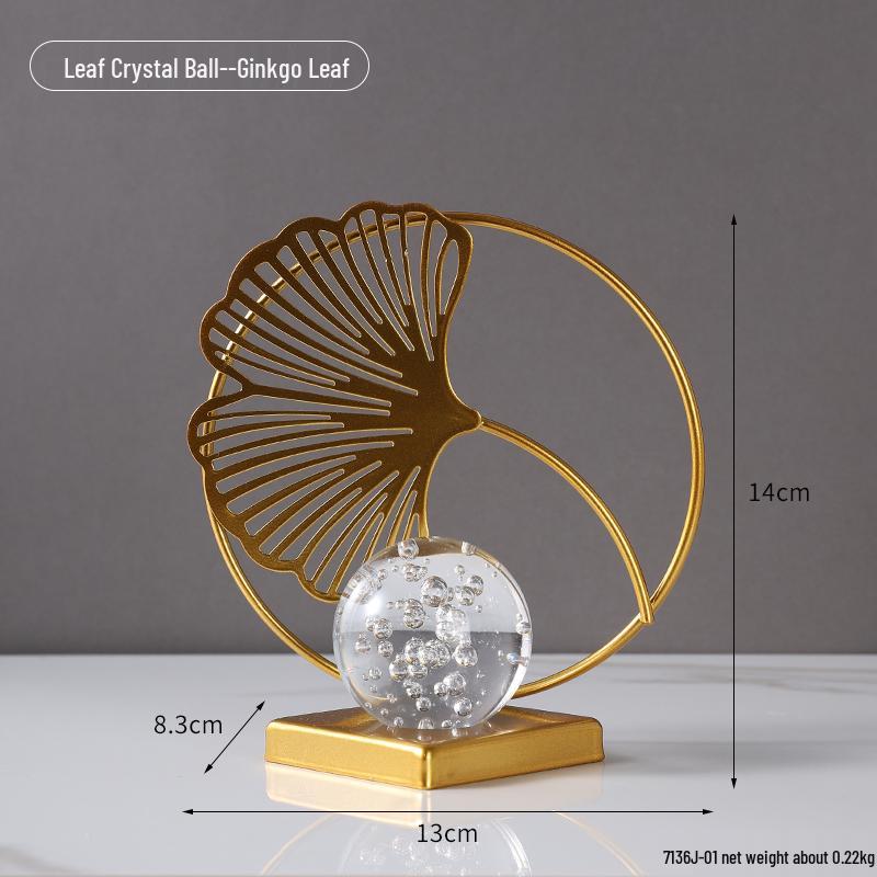 Nordic Leaf Crystal Ball Ornament: Elegant Light Luxury Decoration for Home Entrance, Living Room, Wine Cabinet, or Office Display.