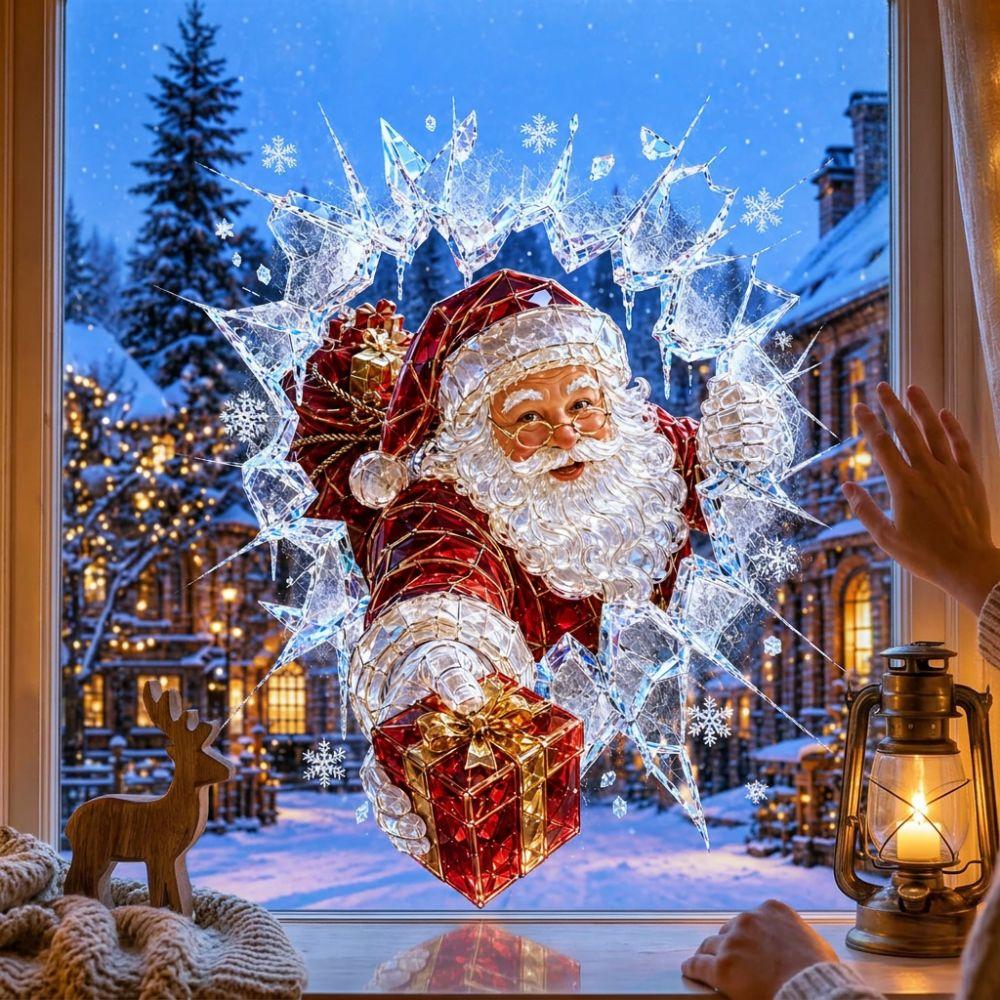 PVC Santa Claus Window Sticker Static Cling Break Window Decor Sticker Holiday Party