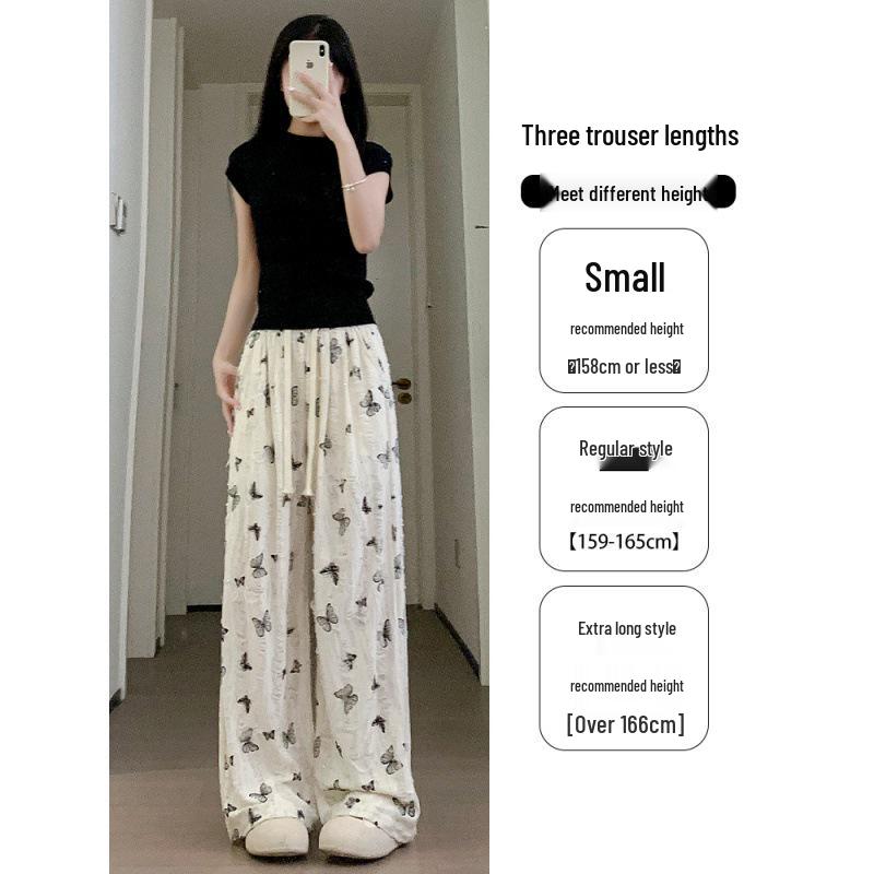 Sommerhose für kleine Frauen mit hohem Bund und weitem Bein, mit Innenfutter und Schmetterlingsrissen - Lässiger und bodenlanger Stil