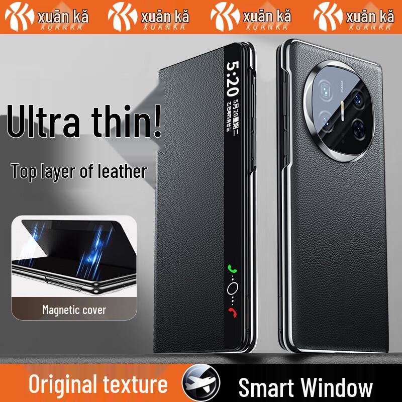 

XuanKa Smart Window Magnetic Flip Genuine Leather Case for Huawei Foldable Phones Huawei Mate X3 / X5 / Collector s Edition