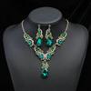 Stylish And Elegant Artificial Gemstone Necklace And Earring Set, Extravagant Full-diamond Teardrop Necklace Jewelry