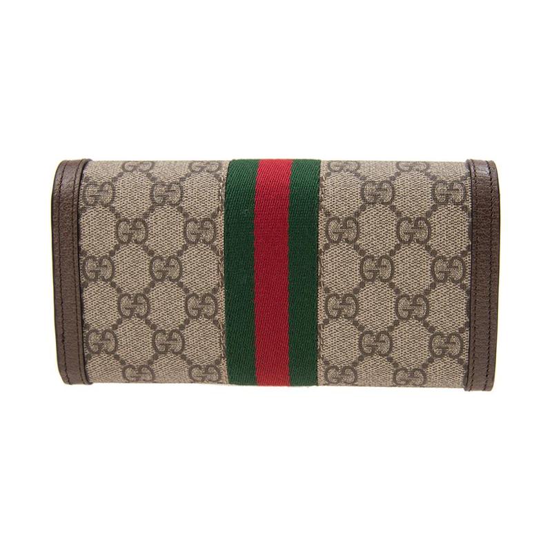 Gucci Ophidia Presbyopia Logo Striped Web Canvas Leather Wallet Women's Light Brown