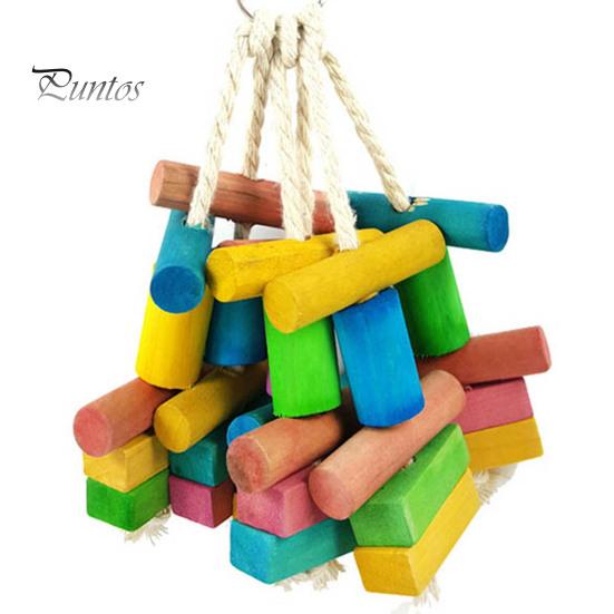 Parrot Toy Colorful Wooden Stick Block Bird Parakeet Chew Cage Hanging Decor