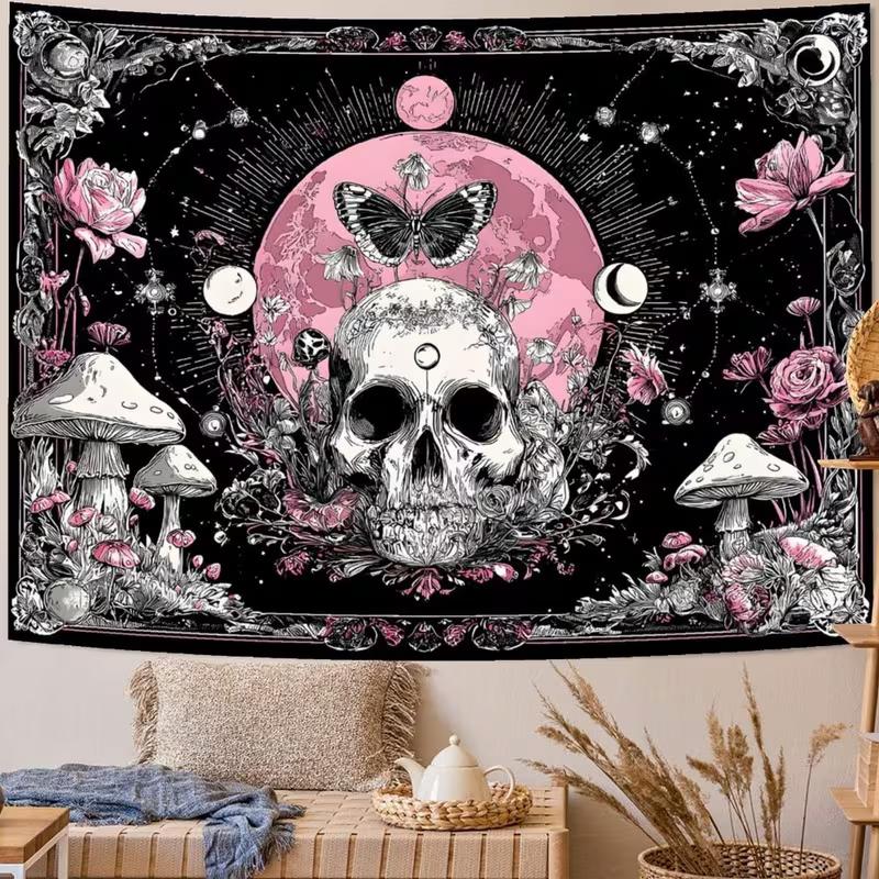 2D Mystical Astrology Tapestry Skull Butterfly Moon Mushroom Floral Wall Hanging 47.2x31.5inch/120*80cm