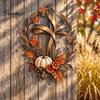 Floral Pumpkin Cross Sign Autumn Harvest Metal Wall Decor, Rustic with Golden Wheat Farmhouse Thanksgiving Door & Fall Leaves, Plaque for Porch Garden
