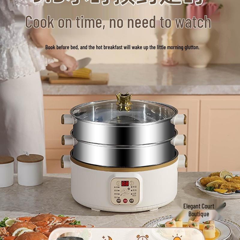 Wielofunkcyjny parowar elektryczny: Stal nierdzewna, Trójwarstwowy, Minutnik, do gotowania na parze, gotowania i duszenia