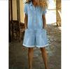 Spring Summer Women Short Sleeve Button Down Jean Short Jumpsuit Cuffed Hem One Piece Overall with Pockets