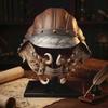 Medieval Style Warrior Helmet with Metal Rivets and Decorative Horned Jaw Guard Suitable for Role Play and Display