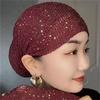 1pc Breathable Mesh Diamonds Turban Hat Elastic Women Summer Lace Head Cover Cap Muslim Headscarf Bonnet Lady Hair Loss Hat