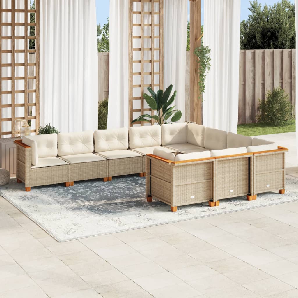 Vidaxl 10-Cz. Set di Mobili da Giardino con Cuscini, Beige, Polyrattan