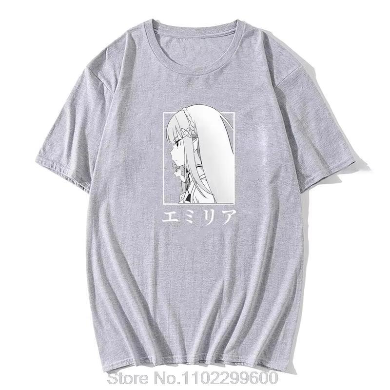 Re:Zero Emilia T-Shirt Vintage Washed Cotton Graphic Tee Unisex Oversized Crew Neck Short Sleeve Anime Streetwear Top Merch Gift Summer Hot Sale