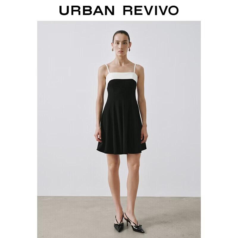 UR2026 Women s Colorblock Spaghetti Strap Waist Dress