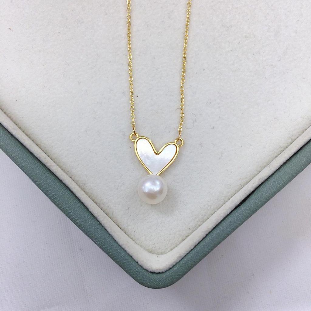 Natural Freshwater Pearl Heart Pendant Necklace - Cute Seashell Design, Perfect Gift for Women