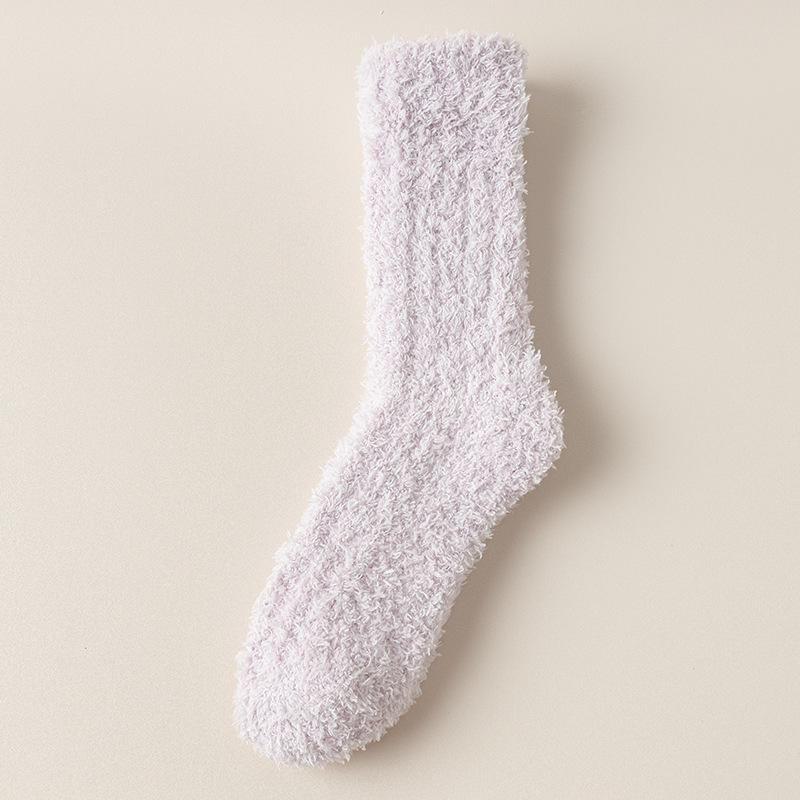 Women's Warm Mid-Tube Coral Fleece Socks - Japanese Style, Pure Color, All-Season Home Lounge Socks