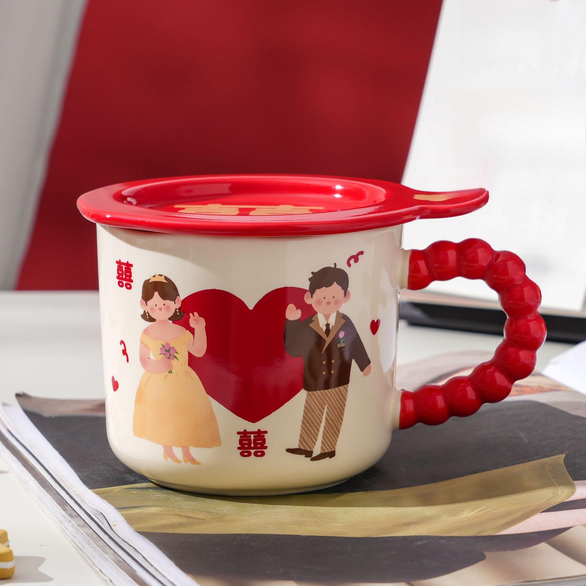 

Пара свадебная керамическая чашка милая с крышкой кружка питьевая вода креативная кофейная чашка керамическая чашка свадебный подарок 400ml