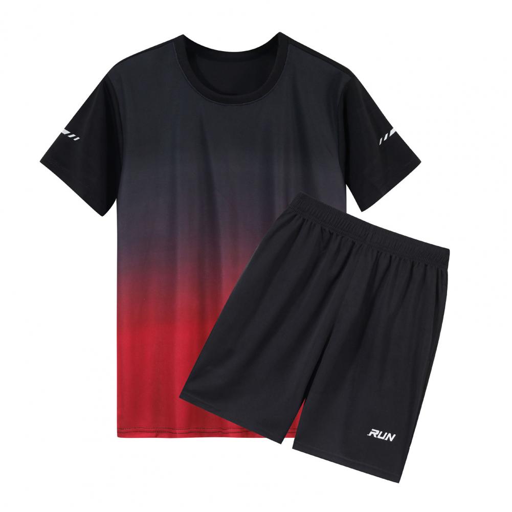 2Pcs/Collection Men Everyday Sport Outfit O-Neck Short Sleeve Tops Elastic Waistband Wide Leg Pockets Everyday Shorts Collection Ice Silk Quick-Dry