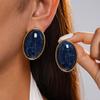 European American Retro Acrylic Smudge Oval Geometric Silver Needle Stud Earrings Niche High‑End Personalized Trend Jewelry
