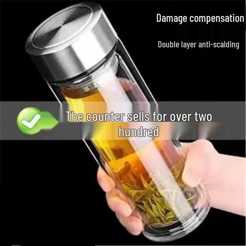 Double-Layer Glass Water Cup with Smart Temperature Measurement, Extra Thick Insulation, Large Capacity, for Home Use.