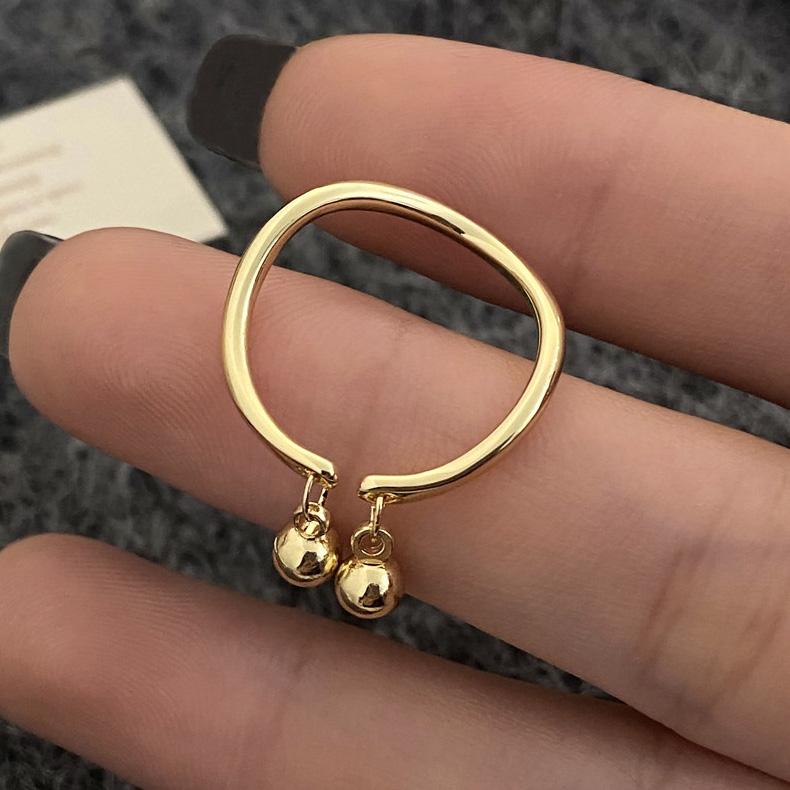 PONYKISS Minimalistický kulatý korálkový přívěsek prsten ze sterlingového stříbra pro ženy Trendy nastavitelný jemný osobní doplňky