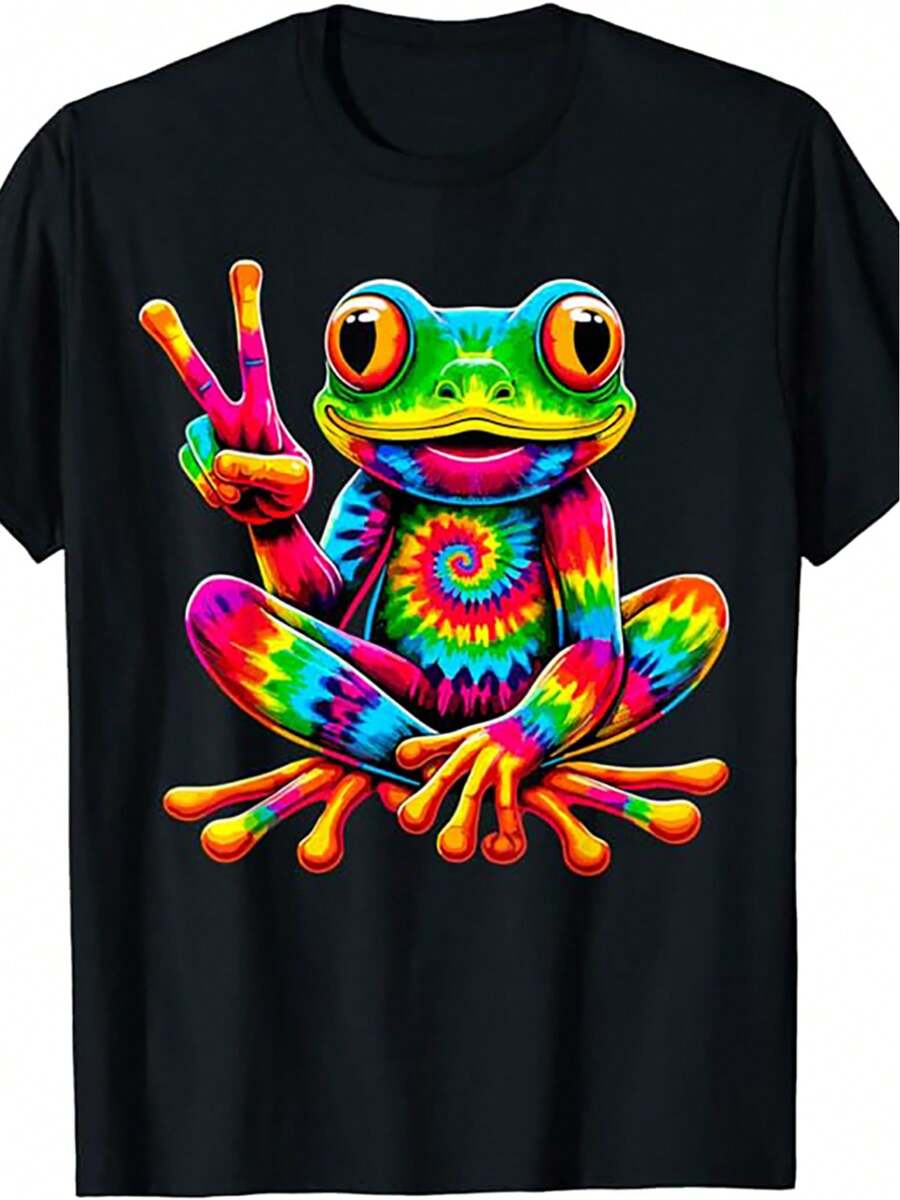 Tie-Dye Cool Frog Peace Sign Hippie Unisex T-Shirt L