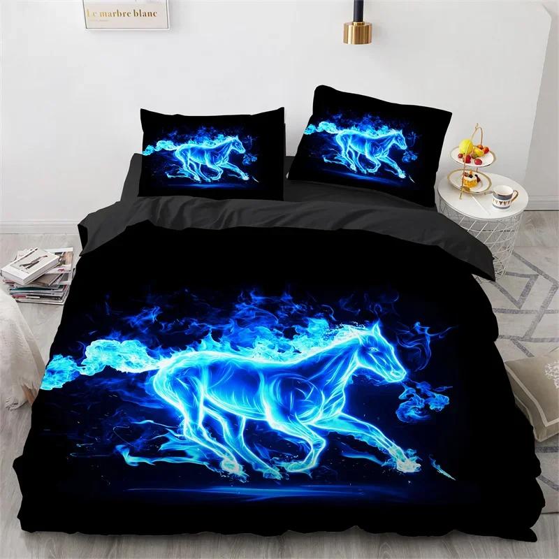 Farmhouse Horse Duvet Cover Queen Microfiber Wild Animal Bedding Set Western Cowboys Quilt Cover For Boys Teens Adults Bedroom