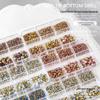 Nail Art Pointed Bottom Rhinestones: Gold Bottom, AB Color, White Diamonds, 6 Grids, Mixed Sizes, Transparent Nail Decorations