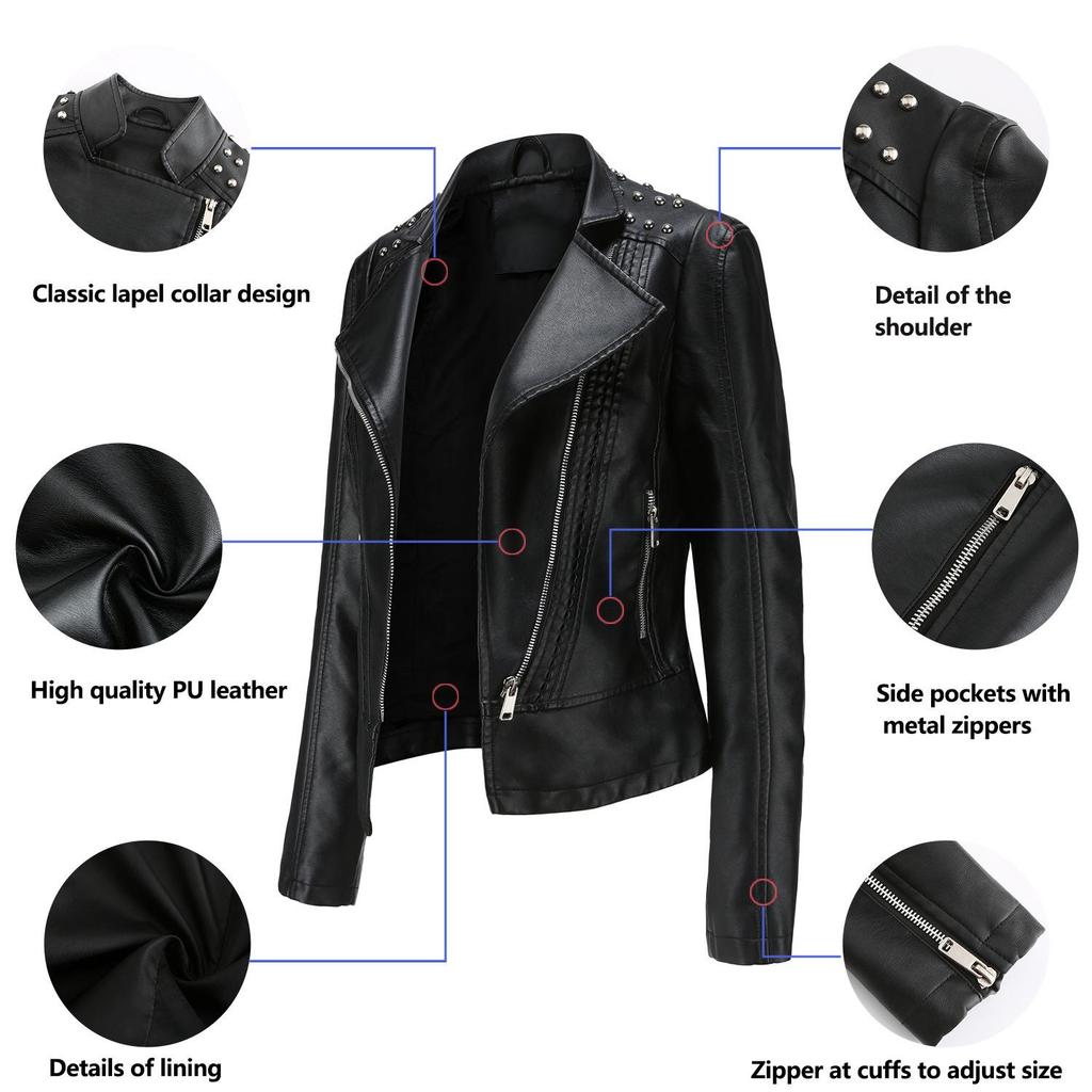 2024 Women's Slim PU Leather Motorcycle Jacket - New Autumn/Winter Short Coat