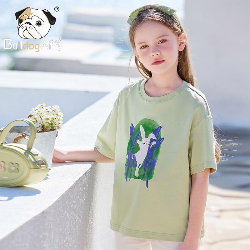 CHANZUIGOU Girls  2026 Summer Rabbit Print Round Neck Short Sleeve T-shirt 130