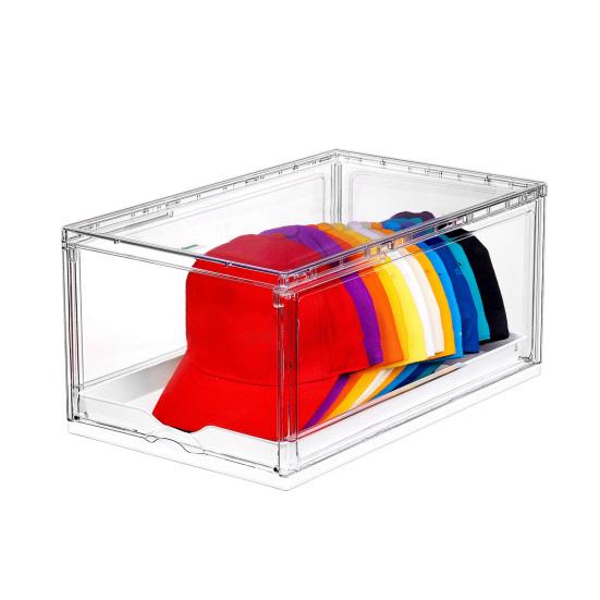 Cap Box Organizer Transparent Design Hat Holder with Sliding Tray Stackable Storage Case with Magnetic Door