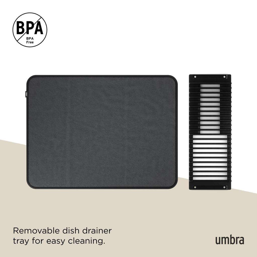 Official Umbra Dish Drainer Drying Rack Mat with Dish UDRY 2330720040 Mat, Stand, Black,