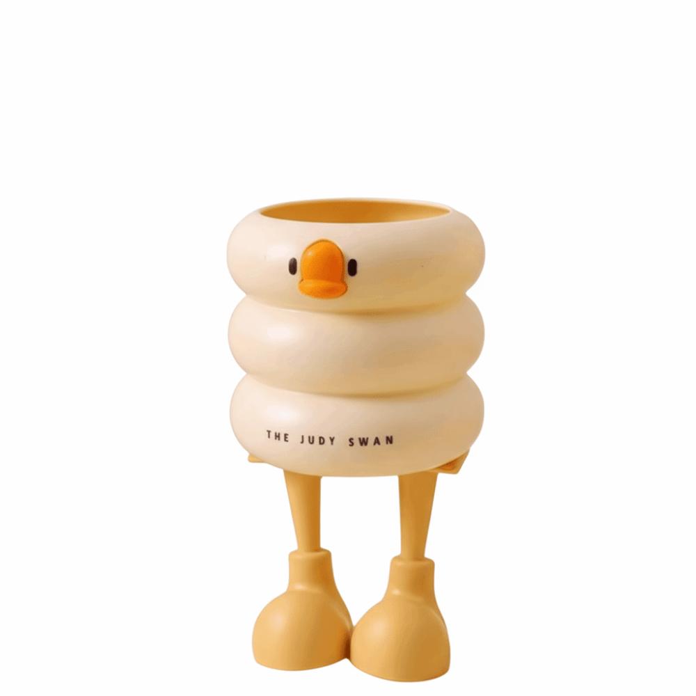 Cartoon Design Duck-Shaped Desk Organizer Ice Cream Theme Storage Bucket Student Use